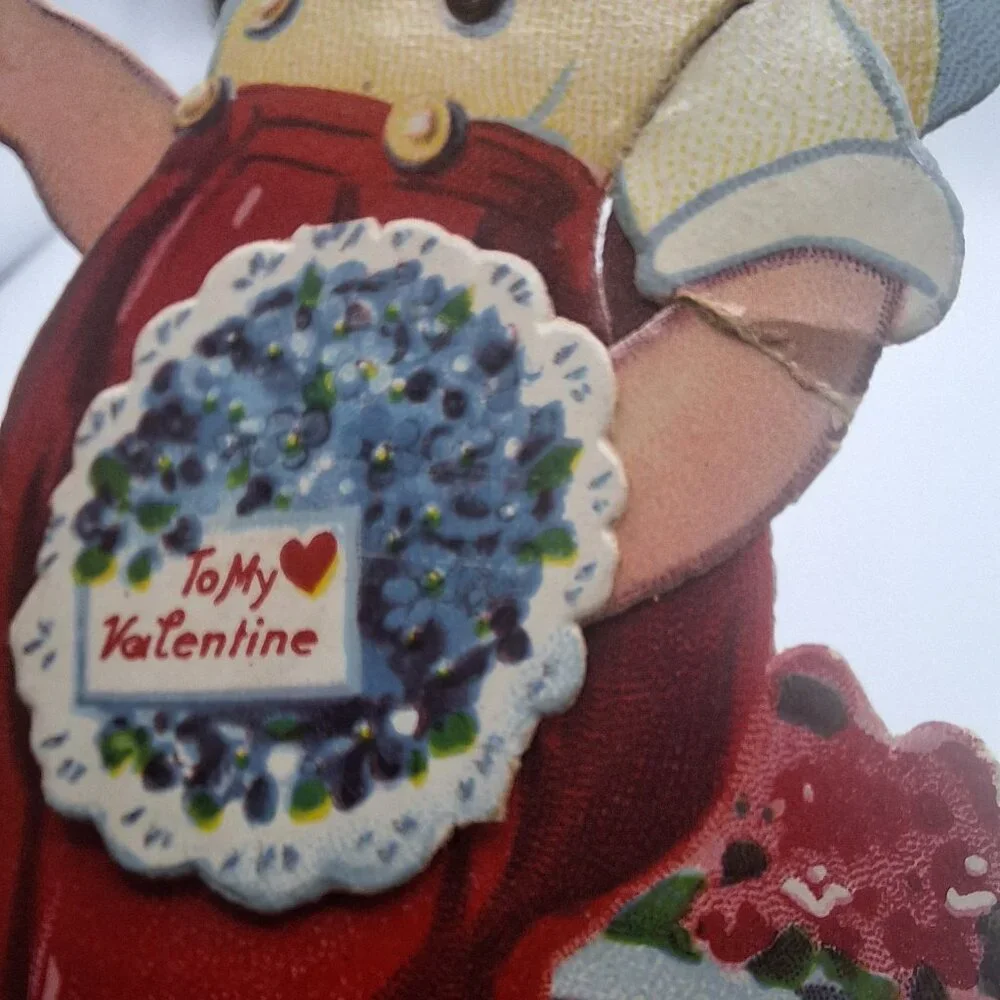 Vintage Standing Die-Cut‎ Valentine Card Girl Watering Flowers Cute Retro Design